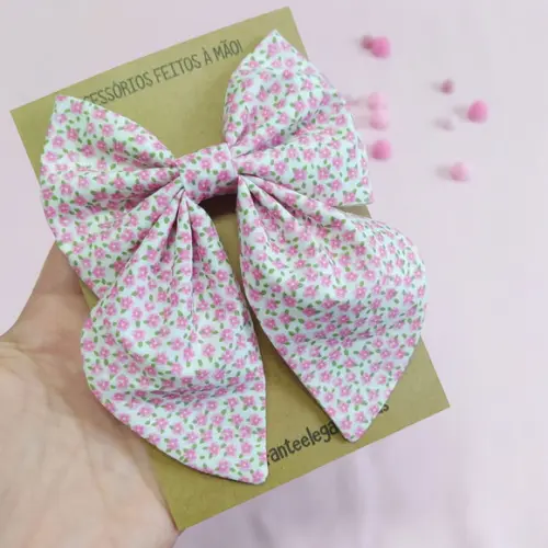 Laço Bella m Mini Floral Rosa, Branco e Verde