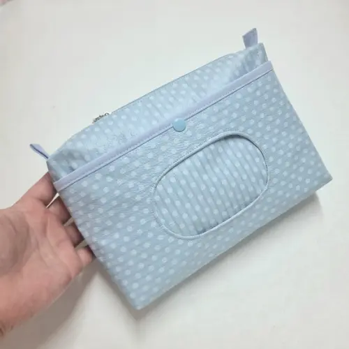 Necessaire Porta Fraldas e Lenço Umedecido - Poá Azul Bebê