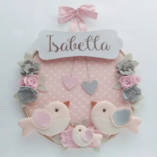Quadro Bastidor Porta de Maternidade Passarinhos - Isabella