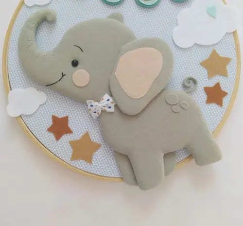 Quadro Maternidade Elefante, Nuvens e Estrelas - Théo