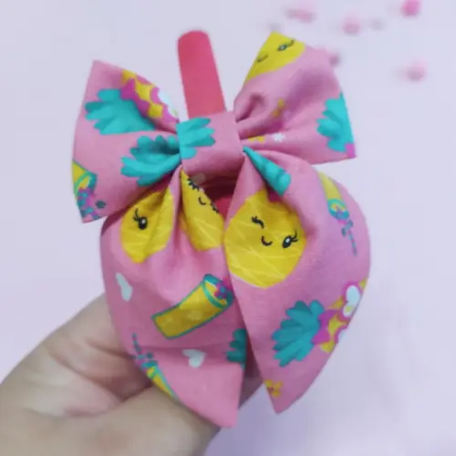 Tiara com Laço Bella Abacaxi Rosa, Amarelo e Verde
