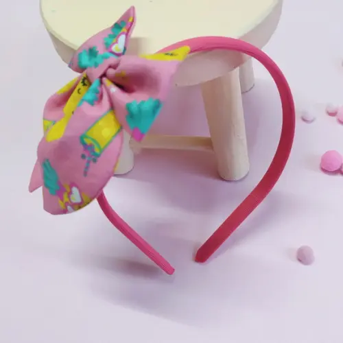 Tiara com Laço Bella Abacaxi Rosa, Amarelo e Verde