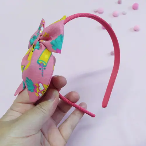 Tiara com Laço Bella Abacaxi Rosa, Amarelo e Verde