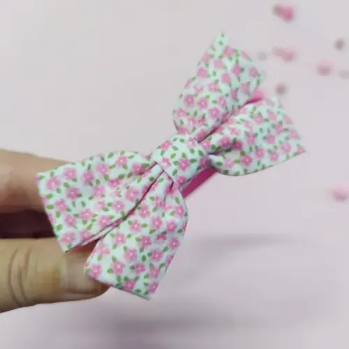 Tiara com Laço Libélula Mini Floral Rosa, Branco e Verde