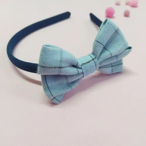 Tiara com Laço Libélula Xadrez Azul