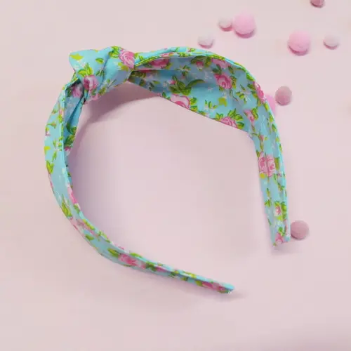 Tiara com Nó Floral Azul e Rosa