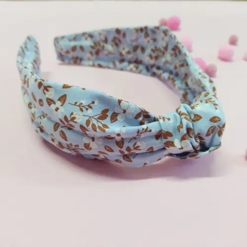 Tiara com Nó Floral Azul, Marrom e Branco