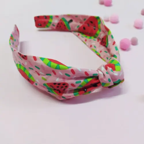 Tiara com Nó Melancia Rosa, Verde e Vermelha