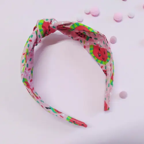 Tiara com Nó Melancia Rosa, Verde e Vermelha