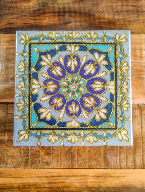Caixa de Joias Artesanal flocada, pirogravada e pintada a mão