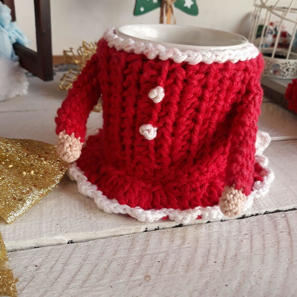 Capa Mamãe Noel - Protetor de Caneca em Crochê - Cozy Mug