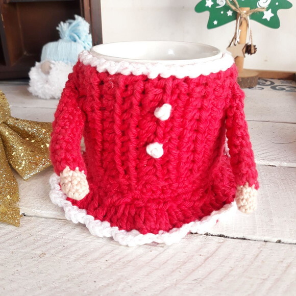 Capa Mamãe Noel - Protetor de Caneca em Crochê - Cozy Mug