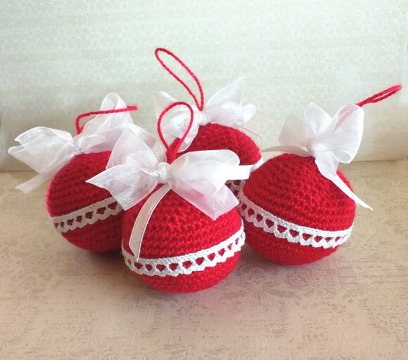 Kit com 4 unidades - Bola de Natal de Crochê