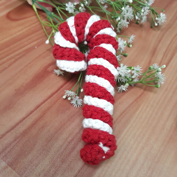 Pingente Enfeite Natalino - Bengala de Natal em Crochê