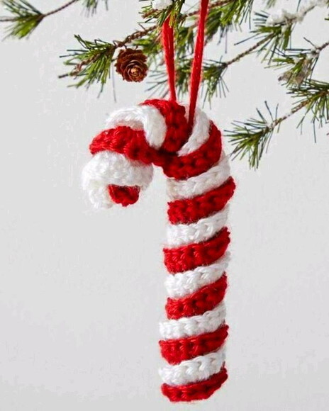 Pingente Enfeite Natalino - Bengala de Natal em Crochê