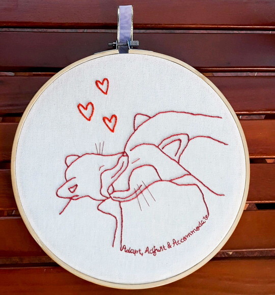 Quadro Decorativo Bordado à Mão - Raposa Mãe e Filho