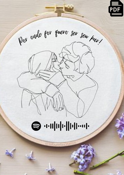 Risco para Bordar Quadro Interativo Spotify Casal Namorados
