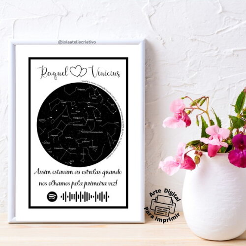 Arte Digital Quadro Personalizado Mapa das Estrelas Spotify