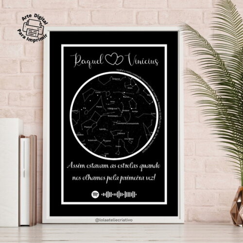 Arte Digital Quadro Personalizado Mapa das Estrelas Spotify