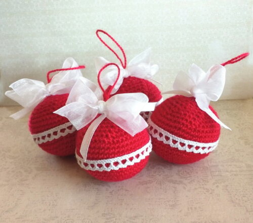 Kit com 4 unidades - Bola de Natal de Crochê