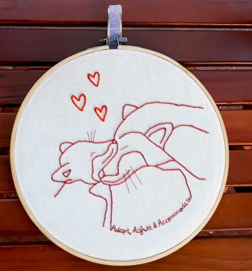 Quadro Decorativo Bordado à Mão - Raposa Mãe e Filho