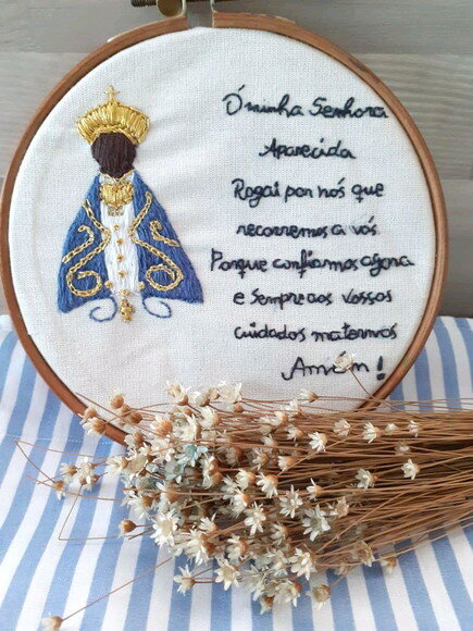 Quadro Decorativo Bordado à mão Nossa Senhora Aparecida