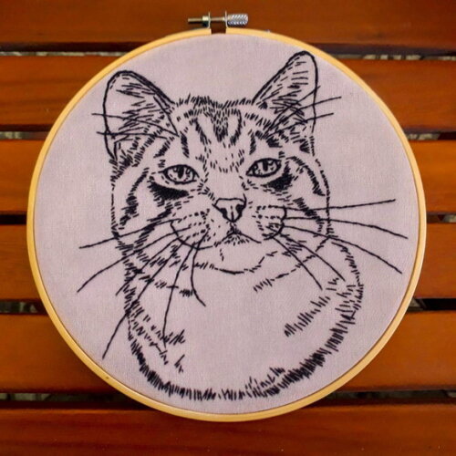 Quadro Decorativo Pet Gato Salem Bordado à Mão