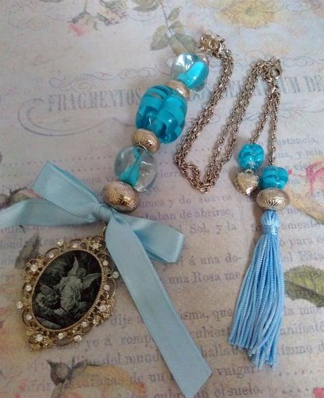 Medalhão Anjo da Guarda Imagem Azul Claro