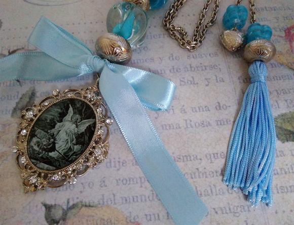 Medalhão Anjo da Guarda Imagem Azul Claro