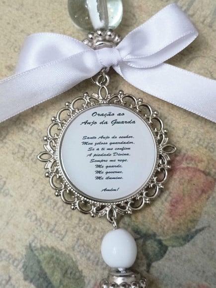 Medalhão de Berço Anjo da Guarda Resinada com Oração