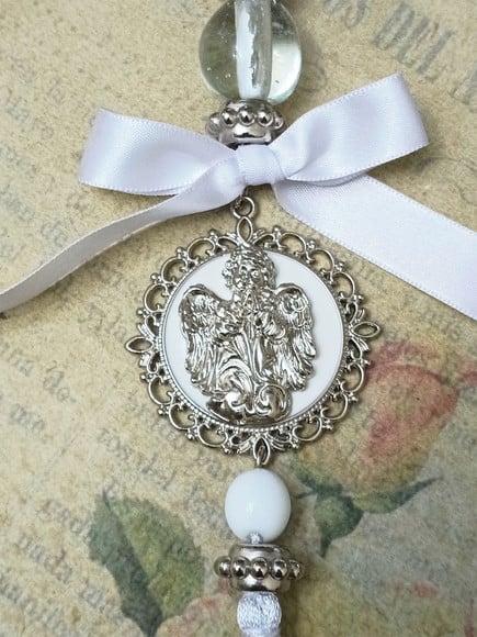 Medalhão de Berço Anjo da Guarda Resinada com Oração