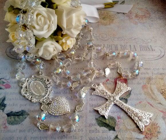 Terço Noiva Cristal AB Folheado Prata