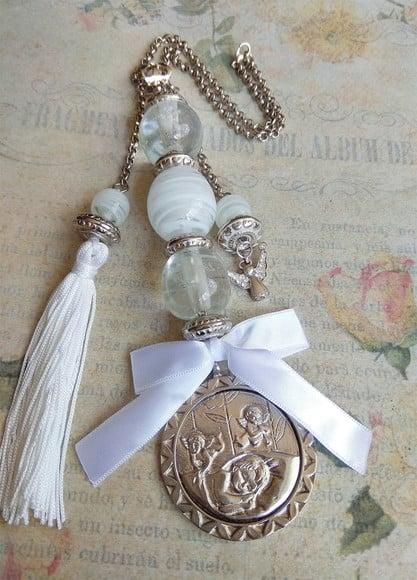 Medalhão Pingente de Berço Anjo da Guarda com Oração