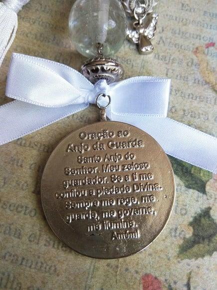 Medalhão Pingente de Berço Anjo da Guarda com Oração