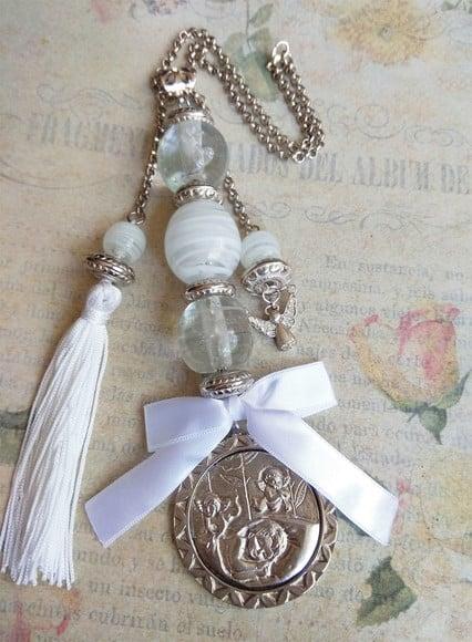 Medalhão Pingente de Berço Anjo da Guarda com Oração