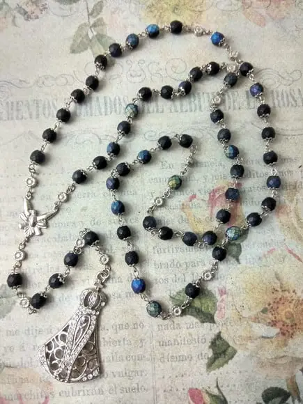 Terço Cristal Opaline Azul Nossa Sra Aparecida