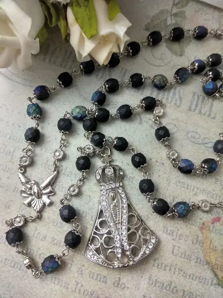 Terço Cristal Opaline Azul Nossa Sra Aparecida