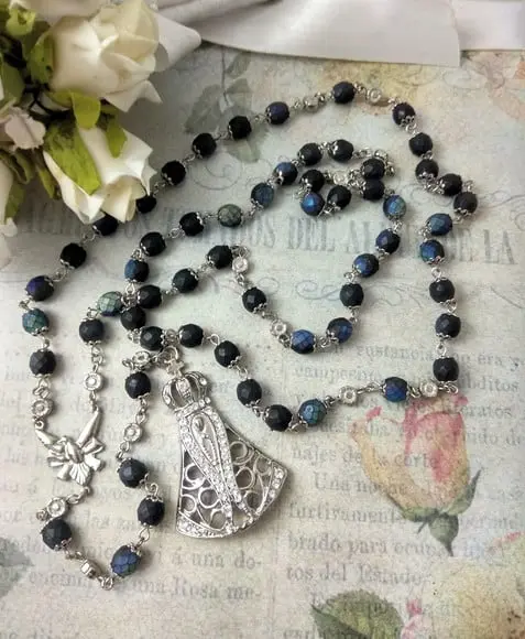 Terço Cristal Opaline Azul Nossa Sra Aparecida