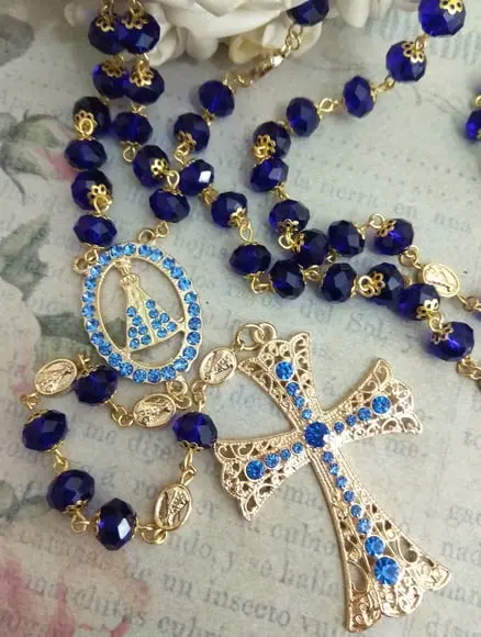 Terço Noiva em Cristal Azul Royal