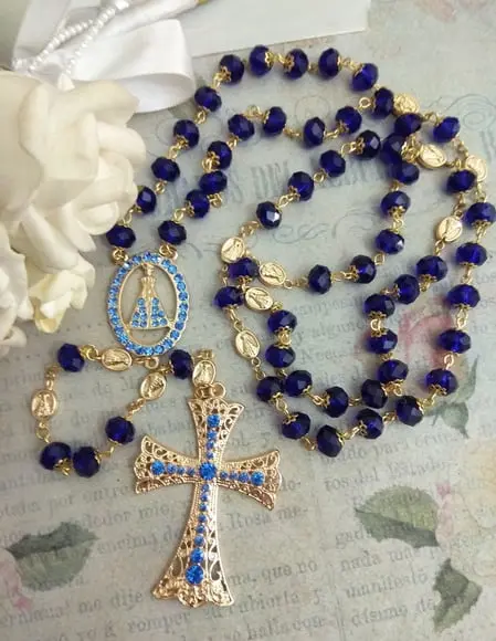 Terço Noiva em Cristal Azul Royal