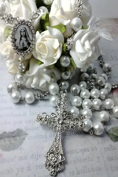 Terço Noiva Perola Sagrado Coração Maria
