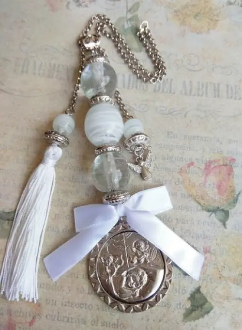 Medalhão Pingente de Berço Anjo da Guarda com Oração