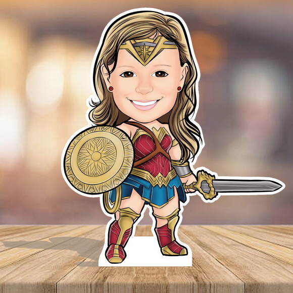 Display de Mesa Caricatura Aniversário Mulher Maravilha