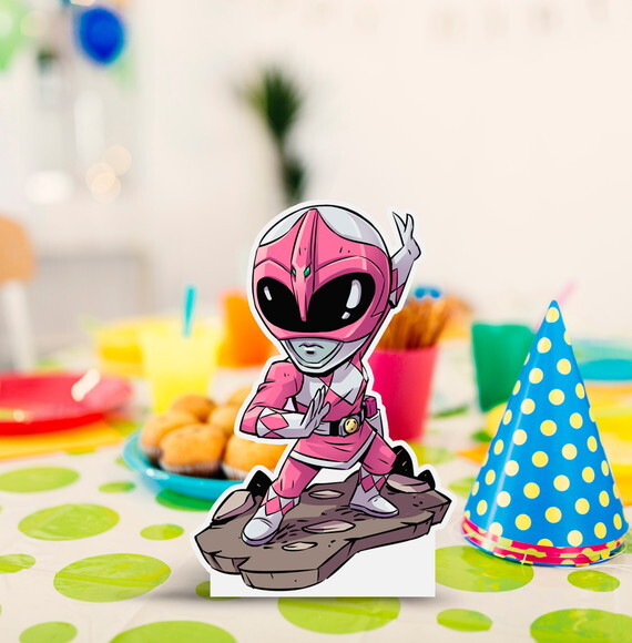 Display de Mesa mdf Aniversário Power Ranger Rosa 20cm
