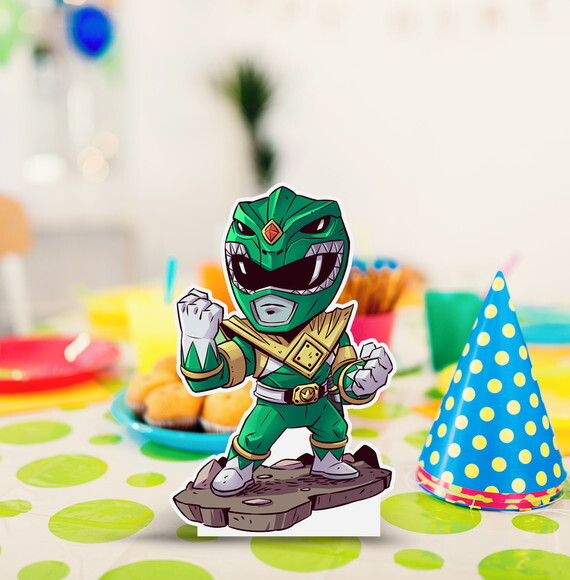 Display de Mesa mdf Aniversário Power Ranger Verde 20cm