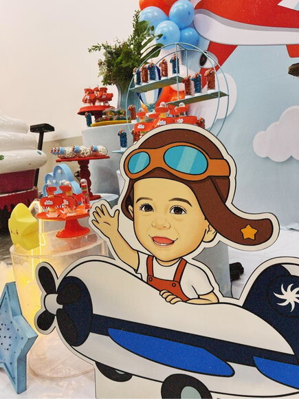 Display Totem de Chão Caricatura Aniversário Aviador Piloto