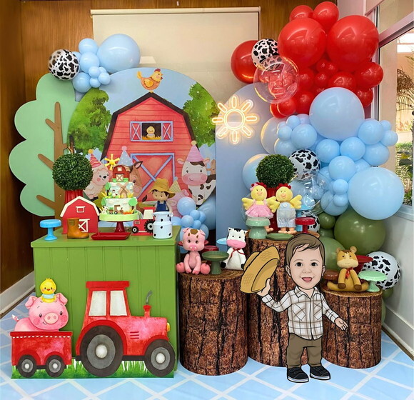 Display Totem de Chão Caricatura Aniversário Fazendinha 80cm