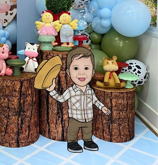Display Totem de Chão Caricatura Aniversário Fazendinha 80cm