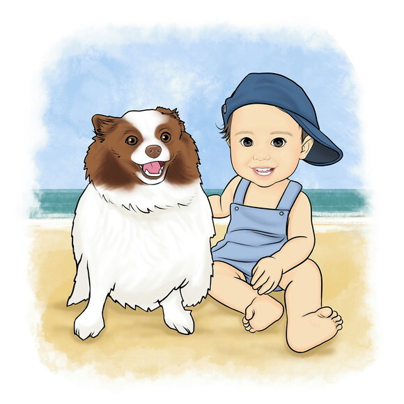 Display Totem de Chão em mdf Caricatura Bebê e Pet Praia