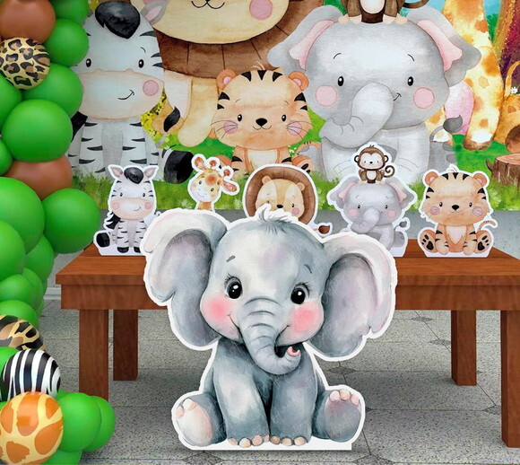 Display Totem de Chão mdf Aniversário Safari Elefante 80cm